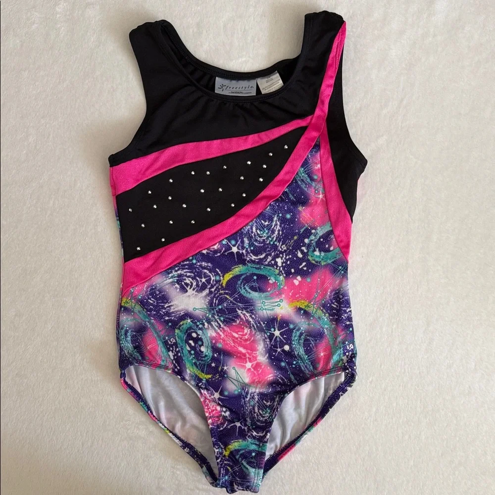 {Danskin} Freestyle | Space Galaxy Shimmer Gymnastics Dance Leotard (M 7/8)